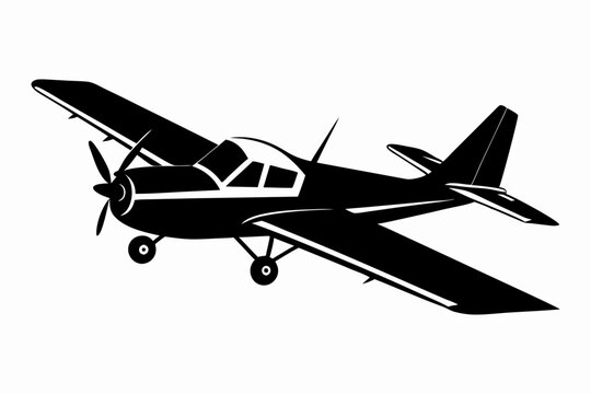 skywriting plane silhouette line art vector illustration with a white background