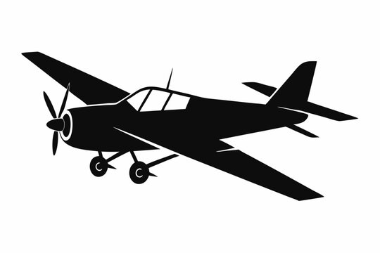 skywriting plane silhouette line art vector illustration with a white background