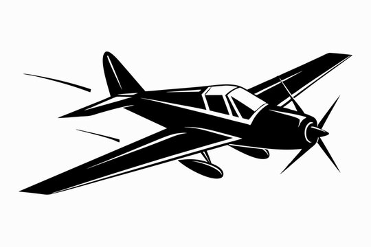 skywriting plane silhouette line art vector illustration with a white background