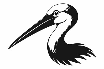 stork head silhouette line art vector illustration with a white background