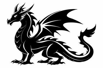 stylized dragon silhouette line art vector illustration with a white background