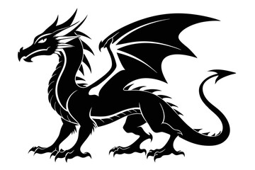 stylized dragon silhouette line art vector illustration with a white background