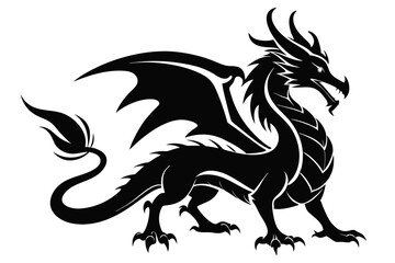 stylized dragon silhouette line art vector illustration with a white background