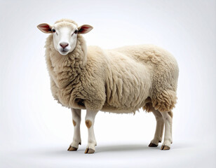 Detailed Side View Illustration of Sheep with Thick Wool Centered on Bright Background – Farm Animal Art