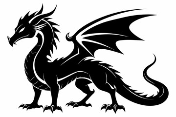 stylized dragon silhouette line art vector illustration with a white background