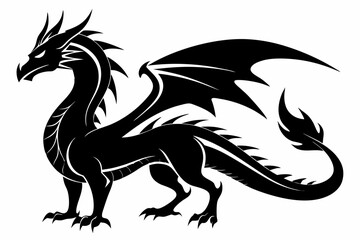 Naklejka premium stylized dragon silhouette line art vector illustration with a white background