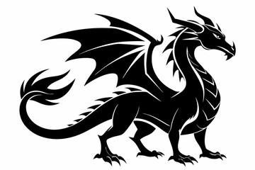 stylized dragon silhouette line art vector illustration with a white background