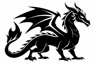stylized dragon silhouette line art vector illustration with a white background