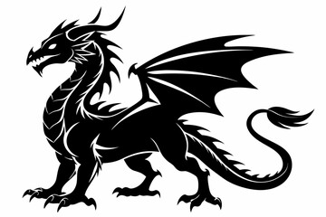 stylized dragon silhouette line art vector illustration with a white background