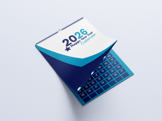 Creative wall calender design with blue and white colour editable geometric vector template, 