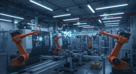 Automated manufacturing facility with robots and 5 g technology