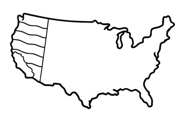 usa map silhouette line art vector illustration with a white background