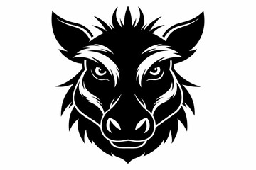 warthog head silhouette line art vector illustration with a white background