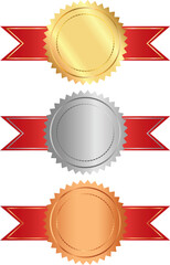Gold, Silver, Bronze Medal Vector Set with Ribbons ,Award Icons Collection