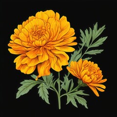 an AI Image Generator, Vivid Orange Flowers Illustration with Green Stems