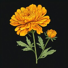 an AI Image Generator, Vivid Orange Flowers Illustration with Green Stems