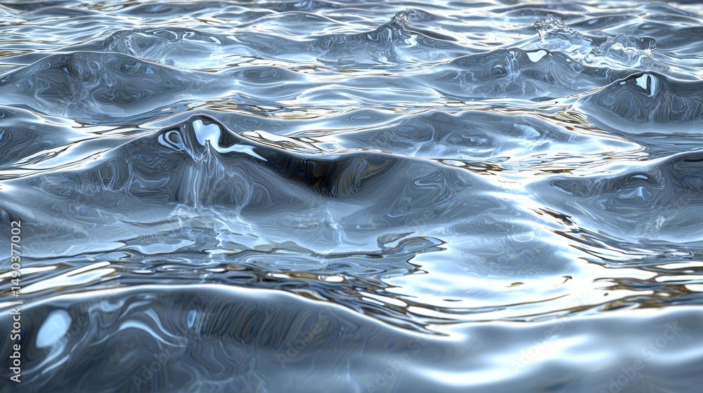 Poster gently undulating water surface, reflecting light, creating a shimmering, three-dimensional texture