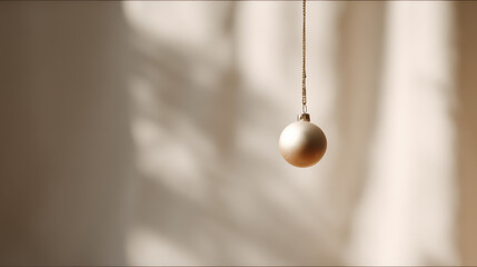 solitary christmas ornament hanging delicately illuminated by soft muted light
