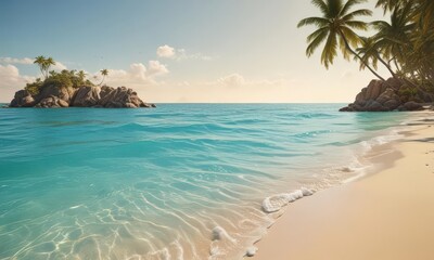 Golden sand, turquoise water, lush island backdrop,  sea,  ocean