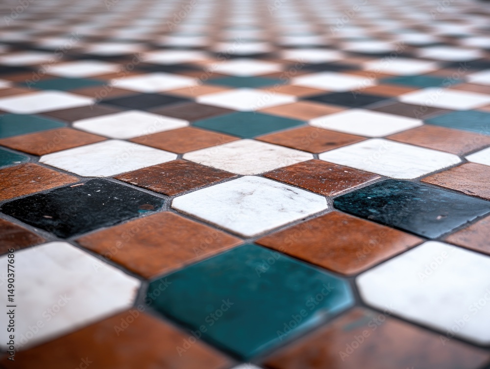 Poster checkered tile floor pattern in varied colors interior design and surface texture