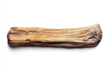 A weathered, light-brown driftwood piece, rectangular with irregular edges, shows varied textures and grain patterns against a stark white background