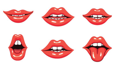 set of red lips vector on white background