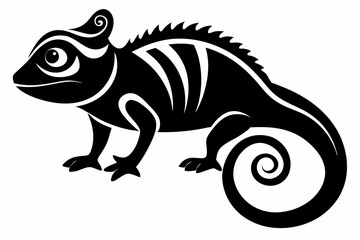chameleon silhouette line art vector illustration with a white background
