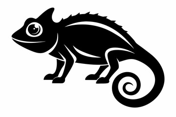 chameleon silhouette line art vector illustration with a white background