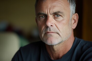 Fototapeta premium Portrait of contemplative mature man with gray hair and beard close up