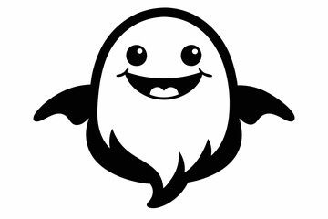 cute happy ghost silhouette line art vector illustration with a white background