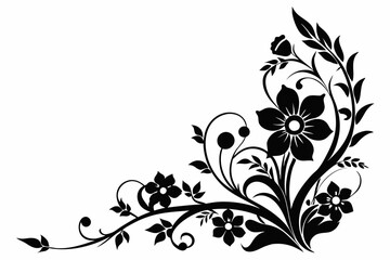 floral corner design silhouette line art vector illustration with a white background