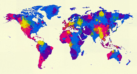 Fototapeta premium Colorful world map illustration with abstract watercolor style for geography and global themes, Generative AI