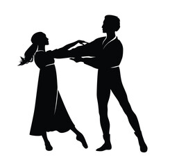 beautiful ballet dancers holding arms - woman and men performing classical romeo and juliete scene black and white vector silhouette