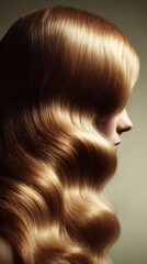 Naklejka premium A woman with long wavy hair, honey blonde hair color, shiny hair texture.