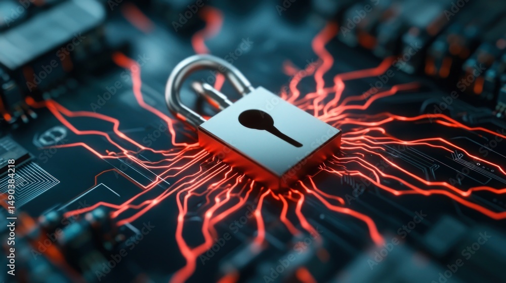 Aufkleber cyber security technology padlock on circuit board data protection digital encryption