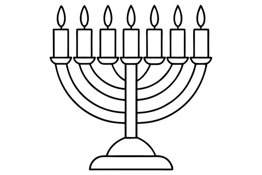 hanukkah menorah with candles silhouette line art vector illustration with a white background