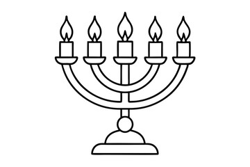 hanukkah menorah with candles silhouette line art vector illustration with a white background