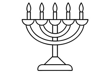 hanukkah menorah with candles silhouette line art vector illustration with a white background