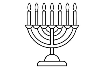 hanukkah menorah with candles silhouette line art vector illustration with a white background