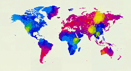 Fototapeta premium Colorful world map illustration with abstract watercolor style for geography and global themes, Generative AI