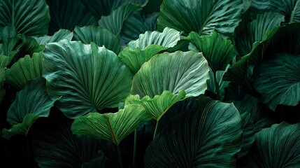 Fototapeta premium Lush Tropical Rainforest Green Leaves Close Up Nature Texture Background
