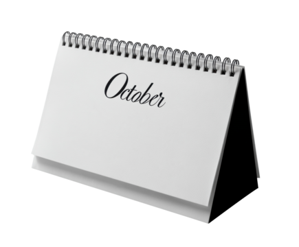 Monthly calendar for October with a minimalist design on a stand on a transparent background, cut out - Powered by Adobe