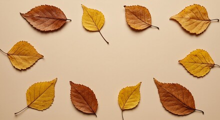 Obraz premium Autumn leaves frame on beige background