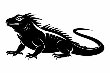 iguana silhouette line art vector illustration with a white background