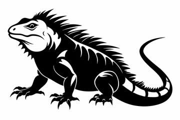 iguana silhouette line art vector illustration with a white background