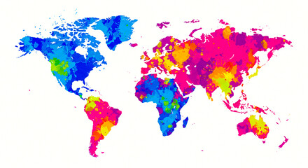 Fototapeta premium Colorful world map illustration with abstract watercolor style for geography and global themes, Generative AI