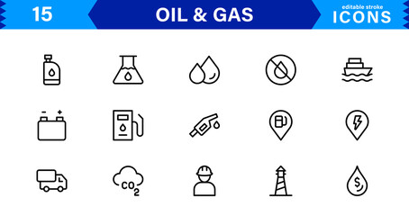Explore this professional Oil and Gas Industry Icon Set designed for energy, fuel, and petroleum-related visuals.