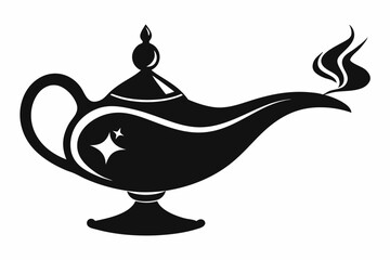 magic lamp silhouette line art vector illustration with a white background