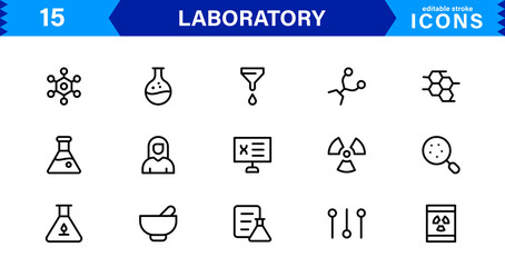 Modern Laboratory symbol set crafted for science, chemistry, and innovation. These vector icons are ideal for clean, professional visuals.