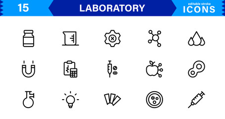 Modern Laboratory symbol set crafted for science, chemistry, and innovation. These vector icons are ideal for clean, professional visuals.